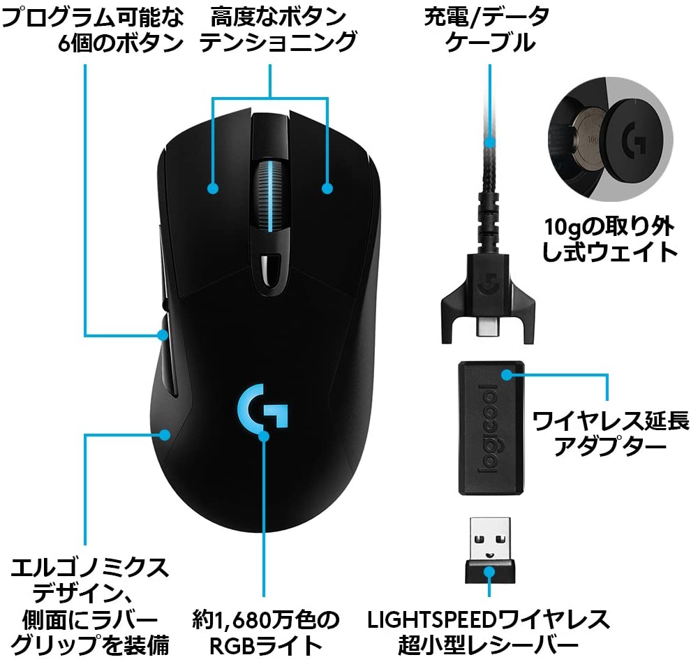 ロジクール G703 LIGHTSPEEDワイヤレス ゲーミング マウス HEROセンサー搭載 G703h Logicool